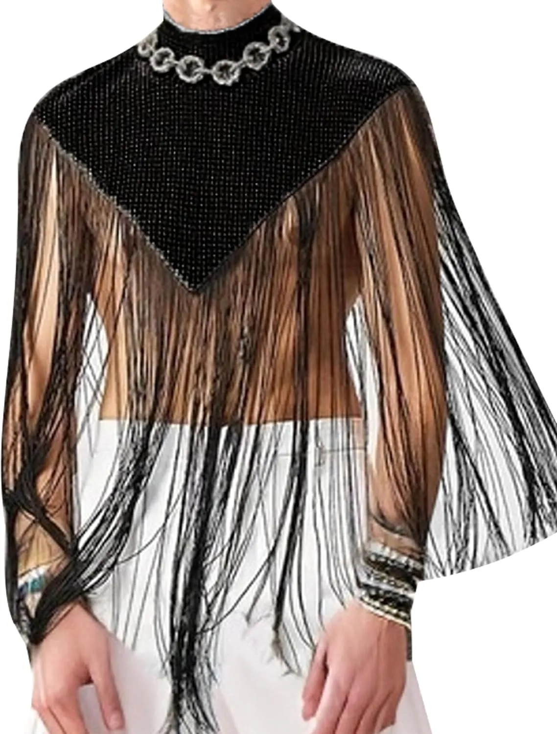 Mens Mesh Sheer Tee Top See Through Transparent Tops Novelty Muscle Party T-Shirts Fishnest Glitter Disco Shirt Blouse