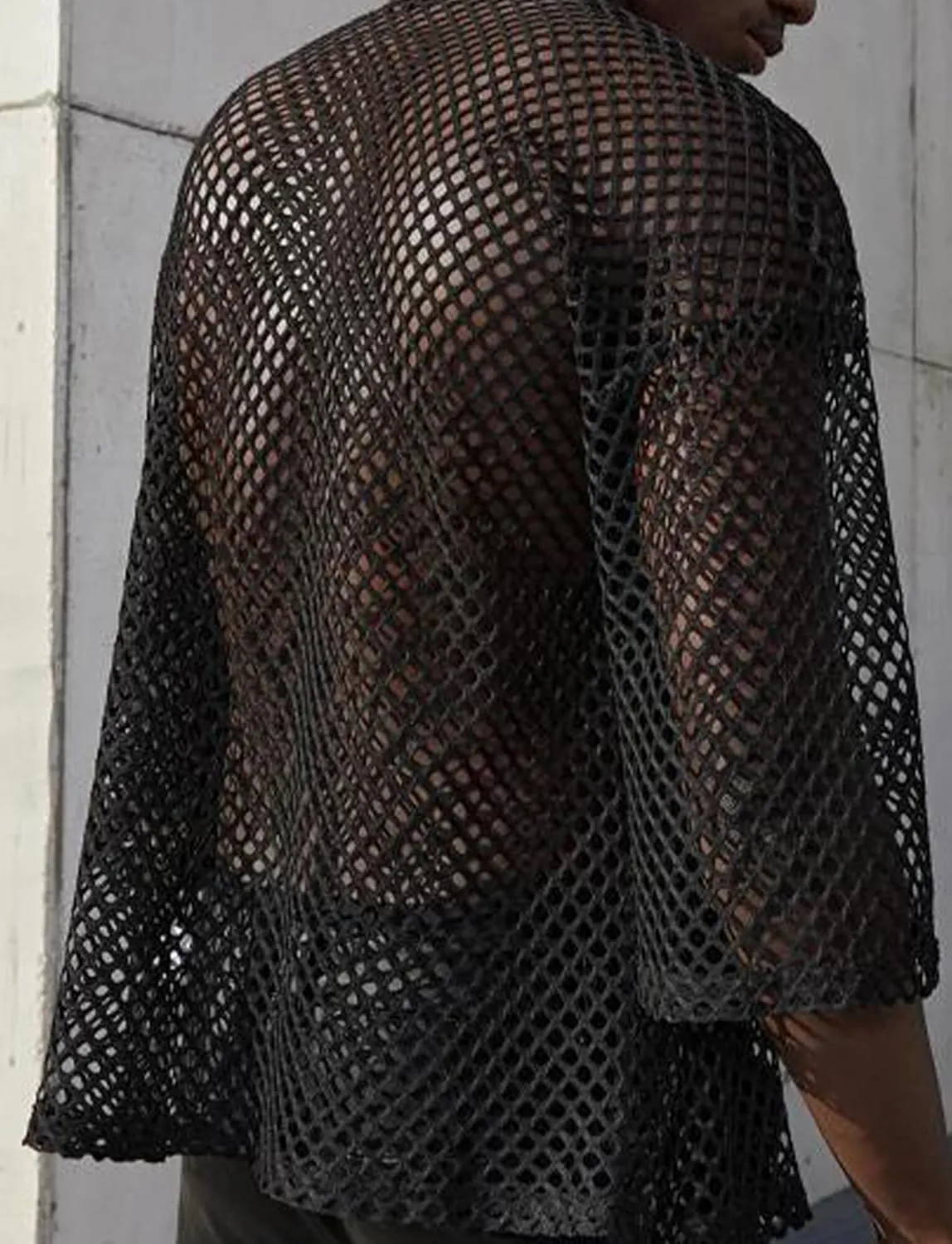 Mens Mesh Sheer Tee Top See Through Transparent Tops Novelty Muscle Party T-Shirts Fishnest Glitter Disco Shirt Blouse