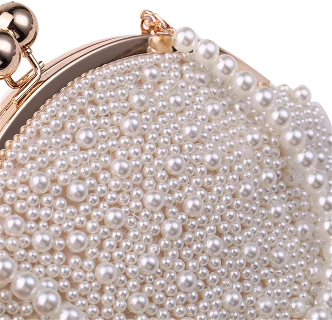 Metal Banquet Beading Evening Bags Pearl Party Handbags Wedding Bridal Clutch