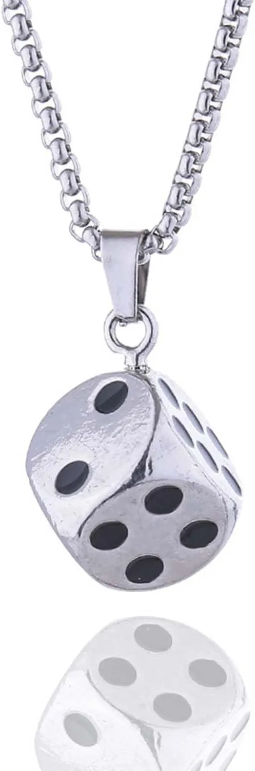 Metal Dice Pendant Necklace,Stainless Steel Vintage Men's Dice Necklace,Statement Necklace for Women
