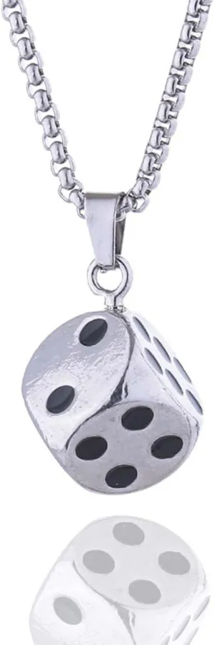 Metal Dice Pendant Necklace,Stainless Steel Vintage Men's Dice Necklace,Statement Necklace for Women