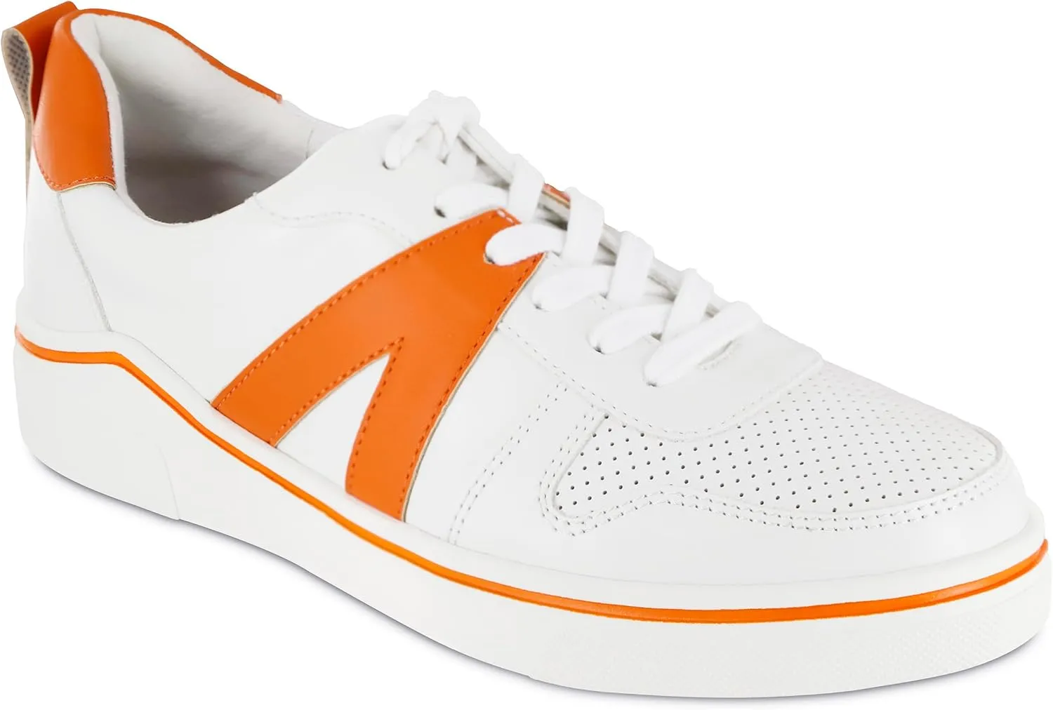 MIA Alta Lace Up Vegan-Leather Sneakers for Women, Casual Fashion Athletic Shoes, White/Orange, Size 7