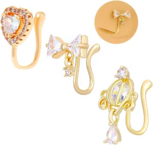 MODRSA Gold Nose Cuffs Fake Nose Ring Cuff Non Piercing Nose Cuffs Dangling Gold Nose Ring Cuffs for Non Pierced Nose Heart Clip on Nose Cuffs no Pierced African Nose Cuffs Gold Fake Nose Ring