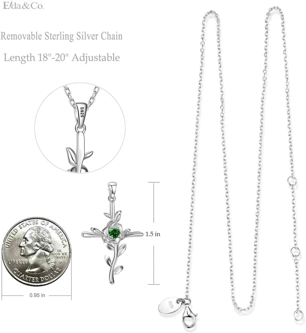 Mothers Day Birthday Gifts for Wife Mom May June July Birthstones Jewelry for Women Love Rose Hope Leaves Necklace Emerald Pearl Ruby Sapphire Necklace and More Stones 925 Sterling Silver