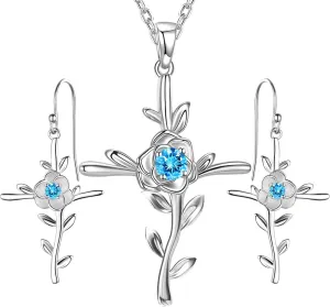 Mothers Day Birthday Gifts for Wife Mom May June July Birthstones Jewelry for Women Love Rose Hope Leaves Necklace Emerald Pearl Ruby Sapphire Necklace and More Stones 925 Sterling Silver