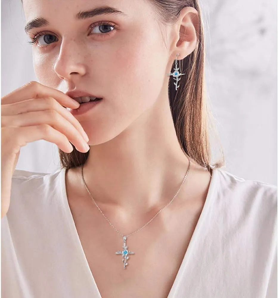 Mothers Day Birthday Gifts for Wife Mom May June July Birthstones Jewelry for Women Love Rose Hope Leaves Necklace Emerald Pearl Ruby Sapphire Necklace and More Stones 925 Sterling Silver