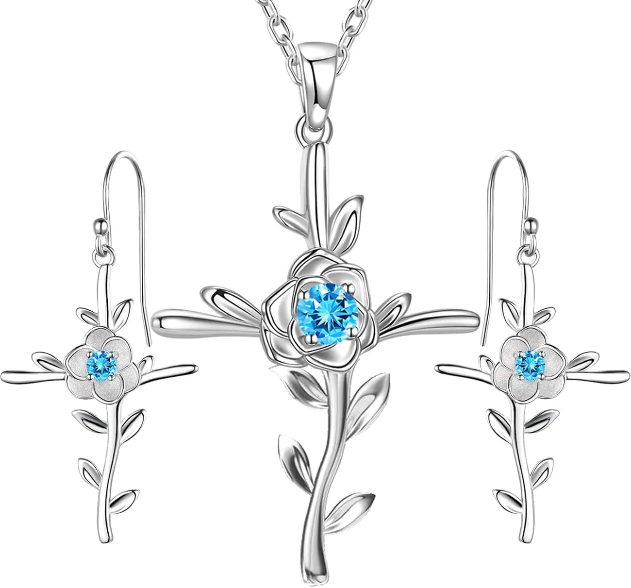 Mothers Day Birthday Gifts for Wife Mom May June July Birthstones Jewelry for Women Love Rose Hope Leaves Necklace Emerald Pearl Ruby Sapphire Necklace and More Stones 925 Sterling Silver