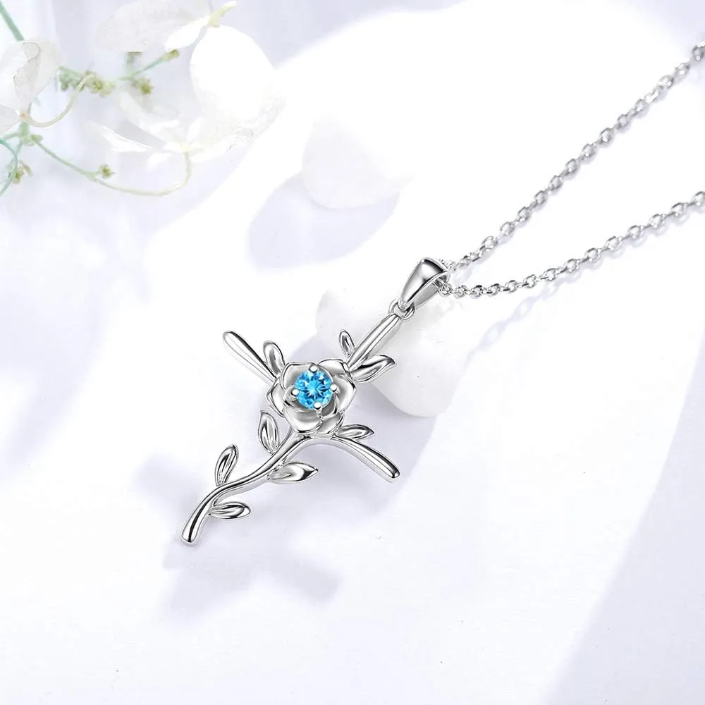 Mothers Day Birthday Gifts for Wife Mom May June July Birthstones Jewelry for Women Love Rose Hope Leaves Necklace Emerald Pearl Ruby Sapphire Necklace and More Stones 925 Sterling Silver