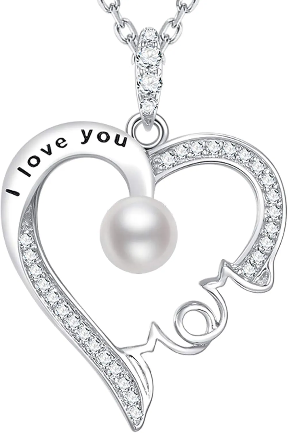 Mothers Day Jewelry Birthday Gifts for Mom I Love You Mom Necklace Wife May June Birthstones Emerald Ruby Pearl and More Stones Jewelry for Women 925 Sterling Silver Heart Pendant Necklace