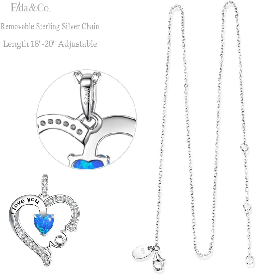 Mothers Day Jewelry Birthday Gifts for Mom I Love You Mom Necklace Wife May June Birthstones Emerald Ruby Pearl and More Stones Jewelry for Women 925 Sterling Silver Heart Pendant Necklace