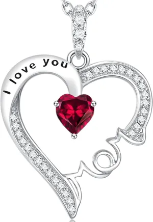 Mothers Day Jewelry Birthday Gifts for Mom I Love You Mom Necklace Wife May June Birthstones Emerald Ruby Pearl and More Stones Jewelry for Women 925 Sterling Silver Heart Pendant Necklace