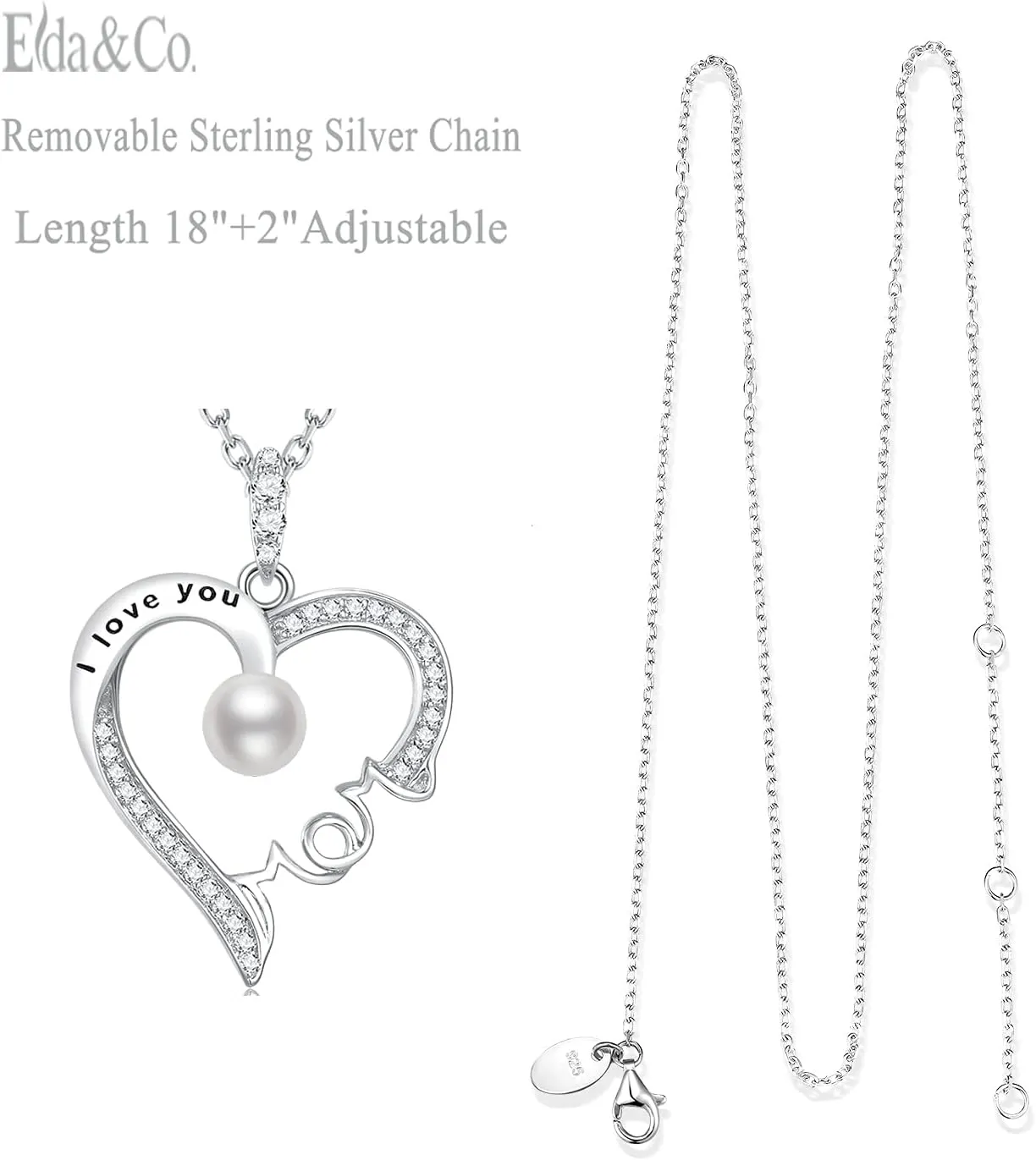 Mothers Day Jewelry Birthday Gifts for Mom I Love You Mom Necklace Wife May June Birthstones Emerald Ruby Pearl and More Stones Jewelry for Women 925 Sterling Silver Heart Pendant Necklace