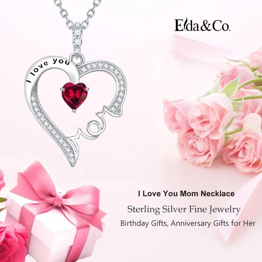 Mothers Day Jewelry Birthday Gifts for Mom I Love You Mom Necklace Wife May June Birthstones Emerald Ruby Pearl and More Stones Jewelry for Women 925 Sterling Silver Heart Pendant Necklace