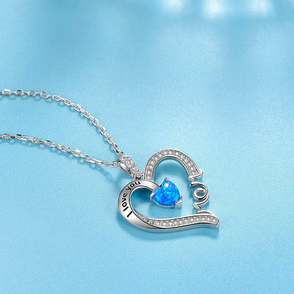 Mothers Day Jewelry Birthday Gifts for Mom I Love You Mom Necklace Wife May June Birthstones Emerald Ruby Pearl and More Stones Jewelry for Women 925 Sterling Silver Heart Pendant Necklace