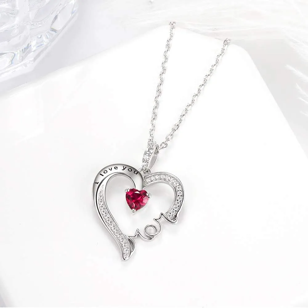 Mothers Day Jewelry Birthday Gifts for Mom I Love You Mom Necklace Wife May June Birthstones Emerald Ruby Pearl and More Stones Jewelry for Women 925 Sterling Silver Heart Pendant Necklace