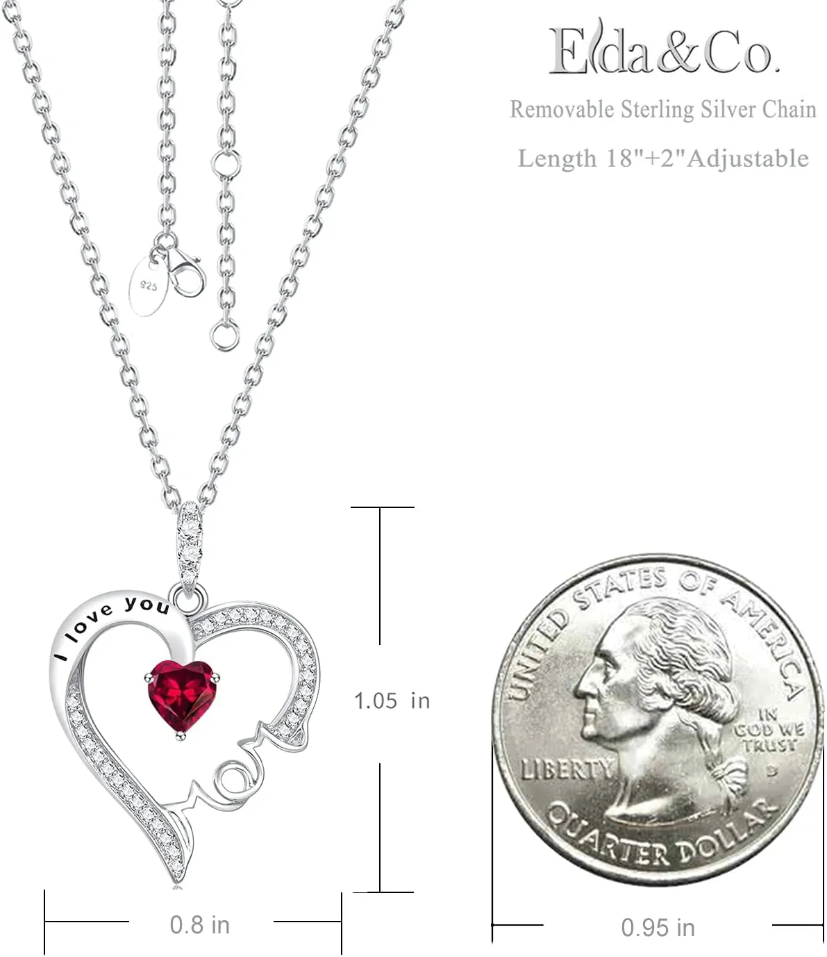 Mothers Day Jewelry Birthday Gifts for Mom I Love You Mom Necklace Wife May June Birthstones Emerald Ruby Pearl and More Stones Jewelry for Women 925 Sterling Silver Heart Pendant Necklace