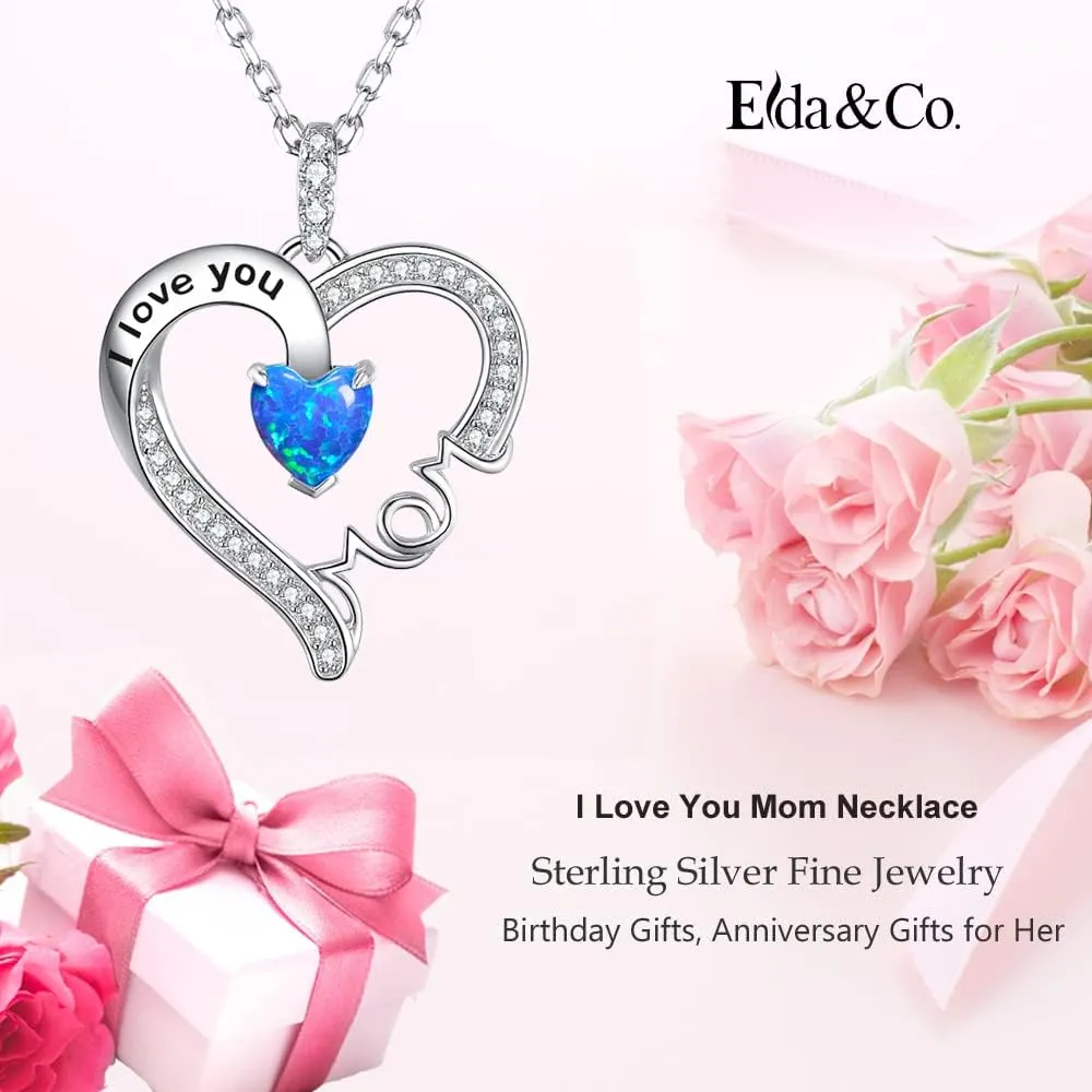 Mothers Day Jewelry Birthday Gifts for Mom I Love You Mom Necklace Wife May June Birthstones Emerald Ruby Pearl and More Stones Jewelry for Women 925 Sterling Silver Heart Pendant Necklace
