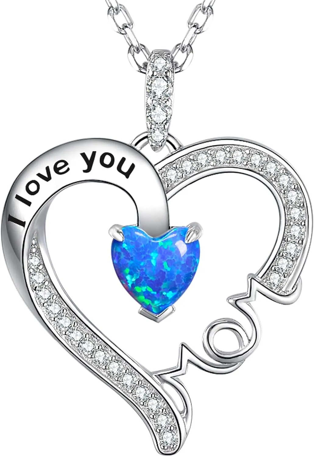 Mothers Day Jewelry Birthday Gifts for Mom I Love You Mom Necklace Wife May June Birthstones Emerald Ruby Pearl and More Stones Jewelry for Women 925 Sterling Silver Heart Pendant Necklace