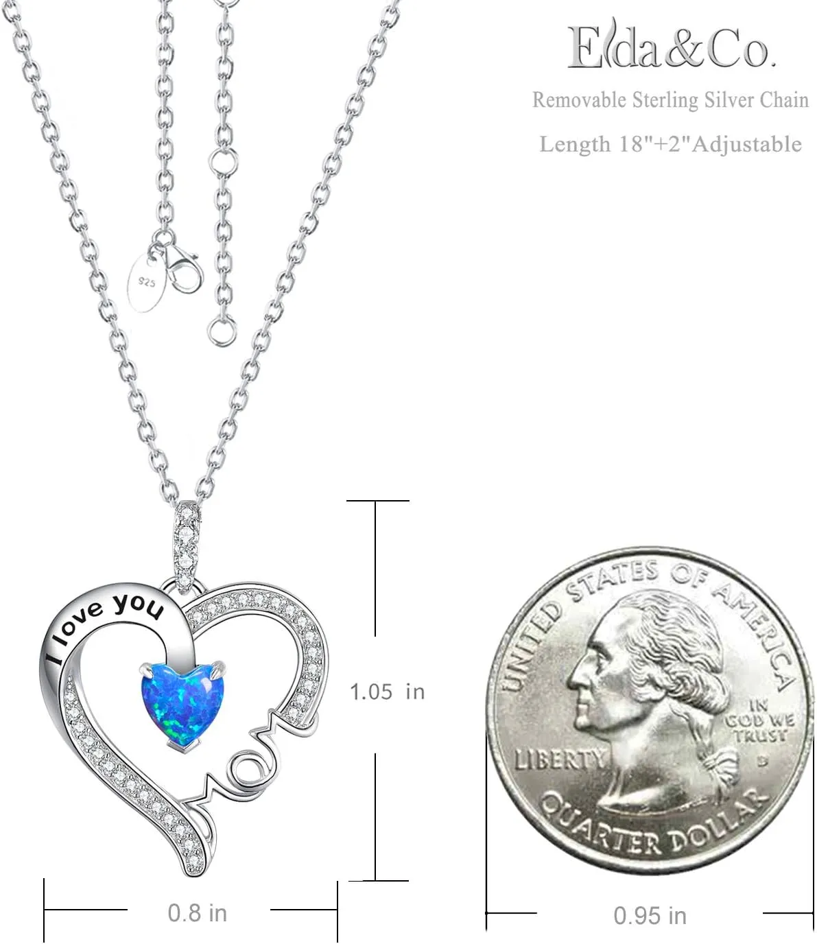 Mothers Day Jewelry Birthday Gifts for Mom I Love You Mom Necklace Wife May June Birthstones Emerald Ruby Pearl and More Stones Jewelry for Women 925 Sterling Silver Heart Pendant Necklace