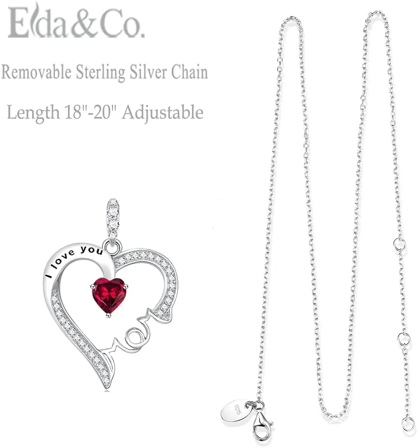 Mothers Day Jewelry Birthday Gifts for Mom I Love You Mom Necklace Wife May June Birthstones Emerald Ruby Pearl and More Stones Jewelry for Women 925 Sterling Silver Heart Pendant Necklace