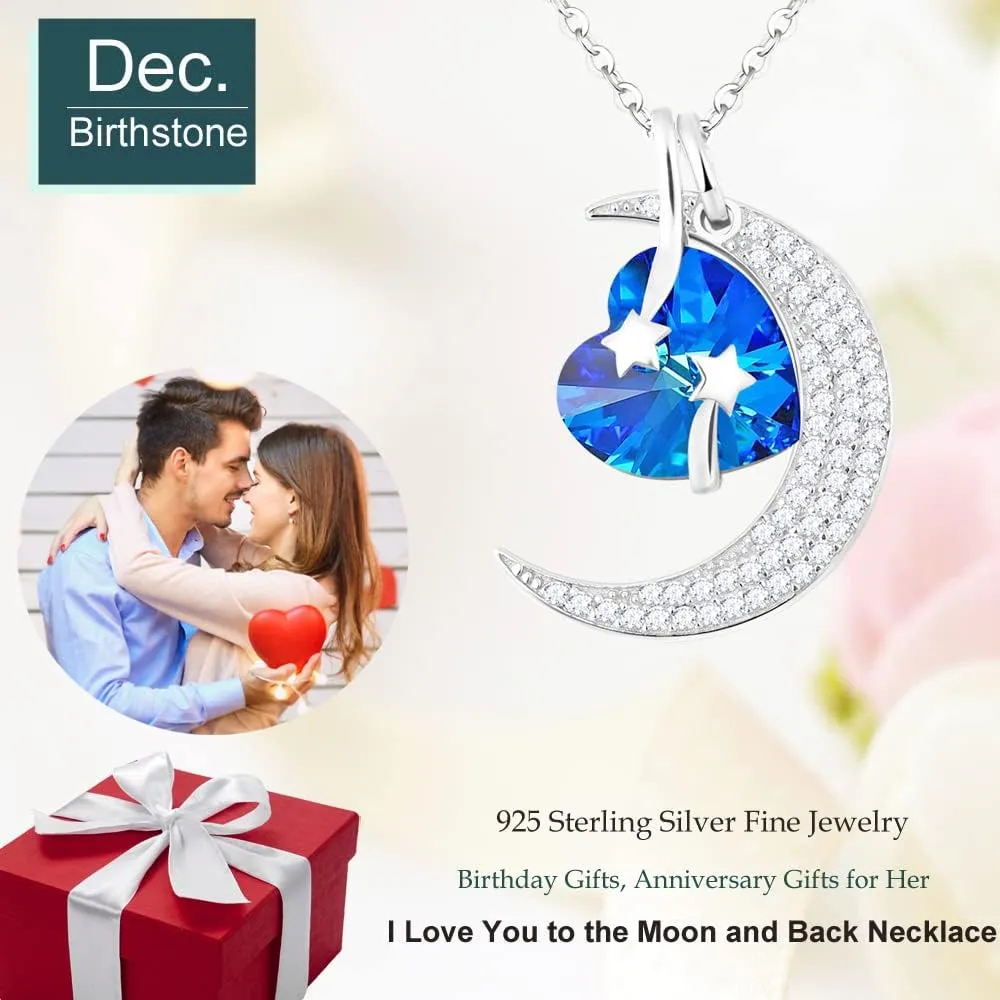 Mothers Day Jewelry Birthday Gifts Mom Wife I Love You to the Moon and Back Half Moon Necklace Women May June July Birthstones Emerald Jewelry and More Stones 925 Sterling Silver