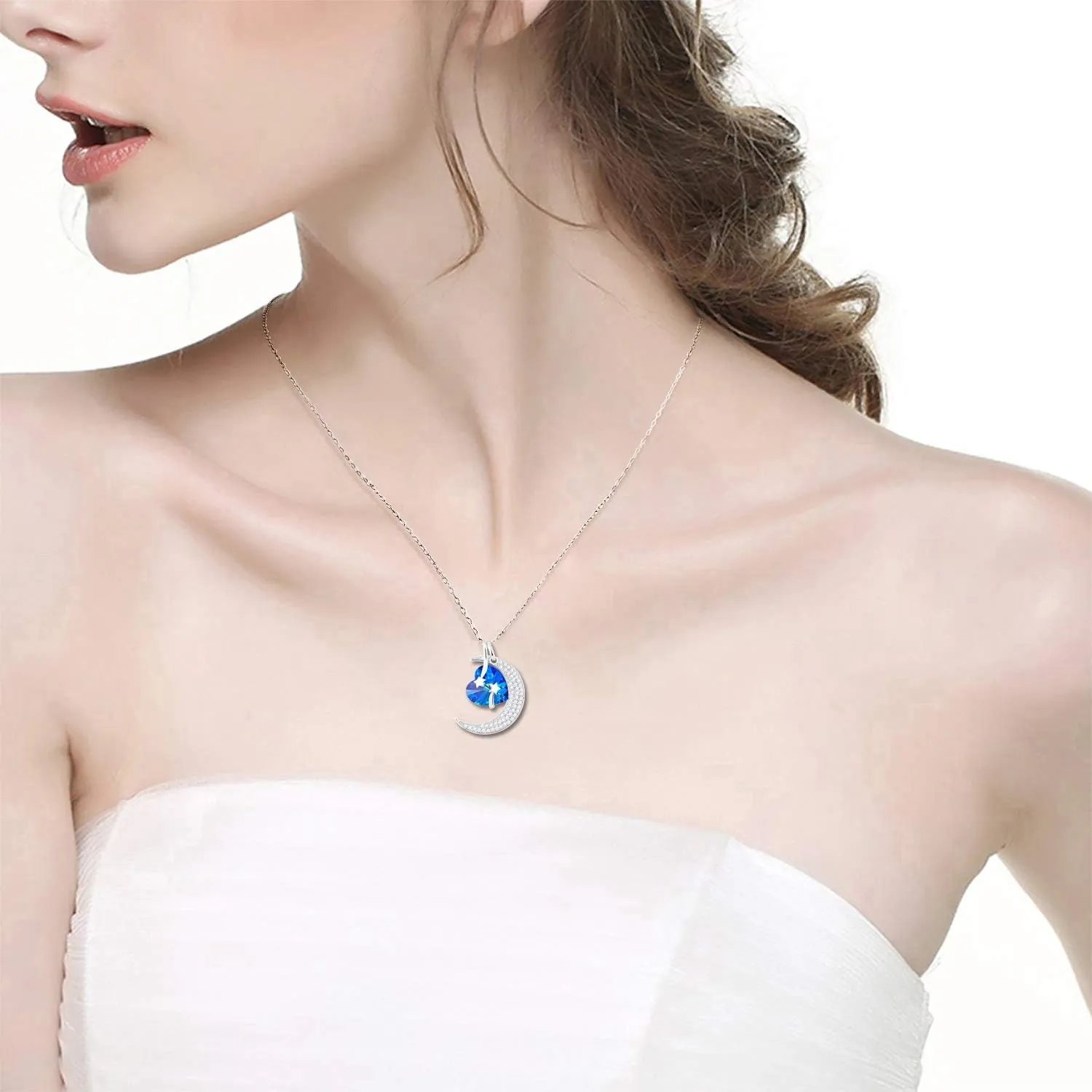 Mothers Day Jewelry Birthday Gifts Mom Wife I Love You to the Moon and Back Half Moon Necklace Women May June July Birthstones Emerald Jewelry and More Stones 925 Sterling Silver