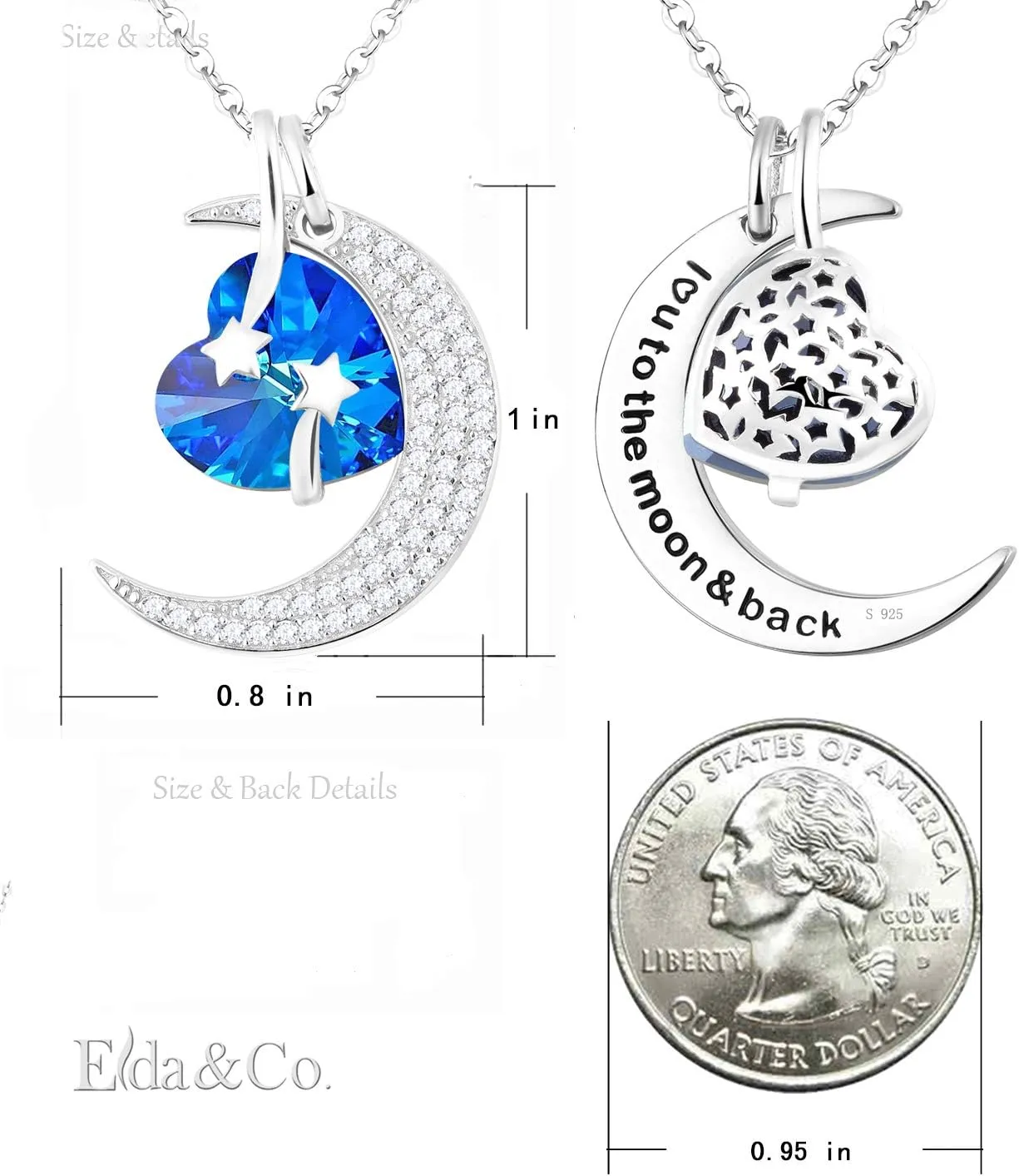 Mothers Day Jewelry Birthday Gifts Mom Wife I Love You to the Moon and Back Half Moon Necklace Women May June July Birthstones Emerald Jewelry and More Stones 925 Sterling Silver