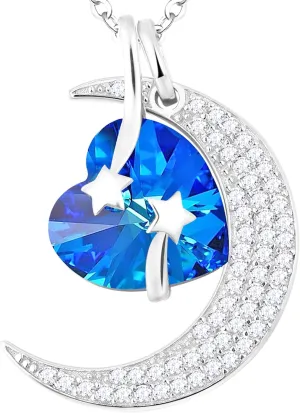 Mothers Day Jewelry Birthday Gifts Mom Wife I Love You to the Moon and Back Half Moon Necklace Women May June July Birthstones Emerald Jewelry and More Stones 925 Sterling Silver