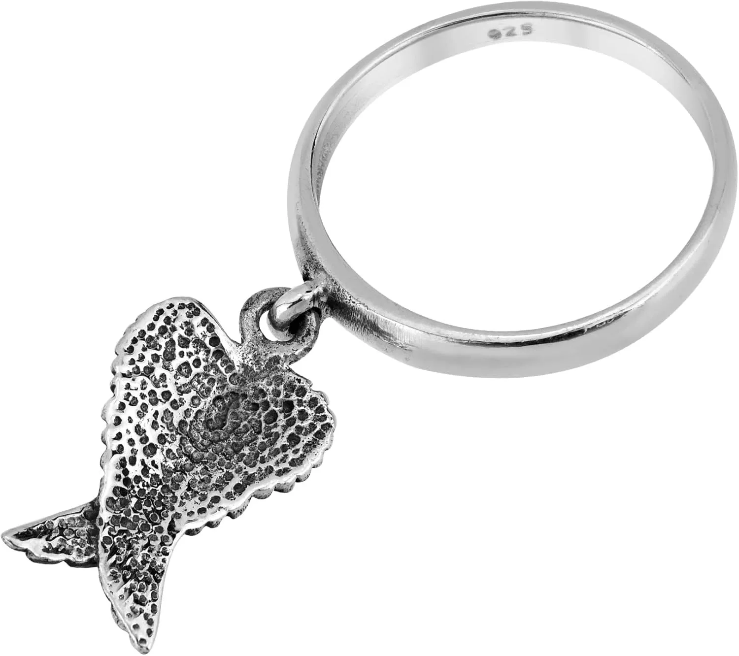 Mythical Heart Shape Angel Wing .925 Sterling Silver Dangle Ring