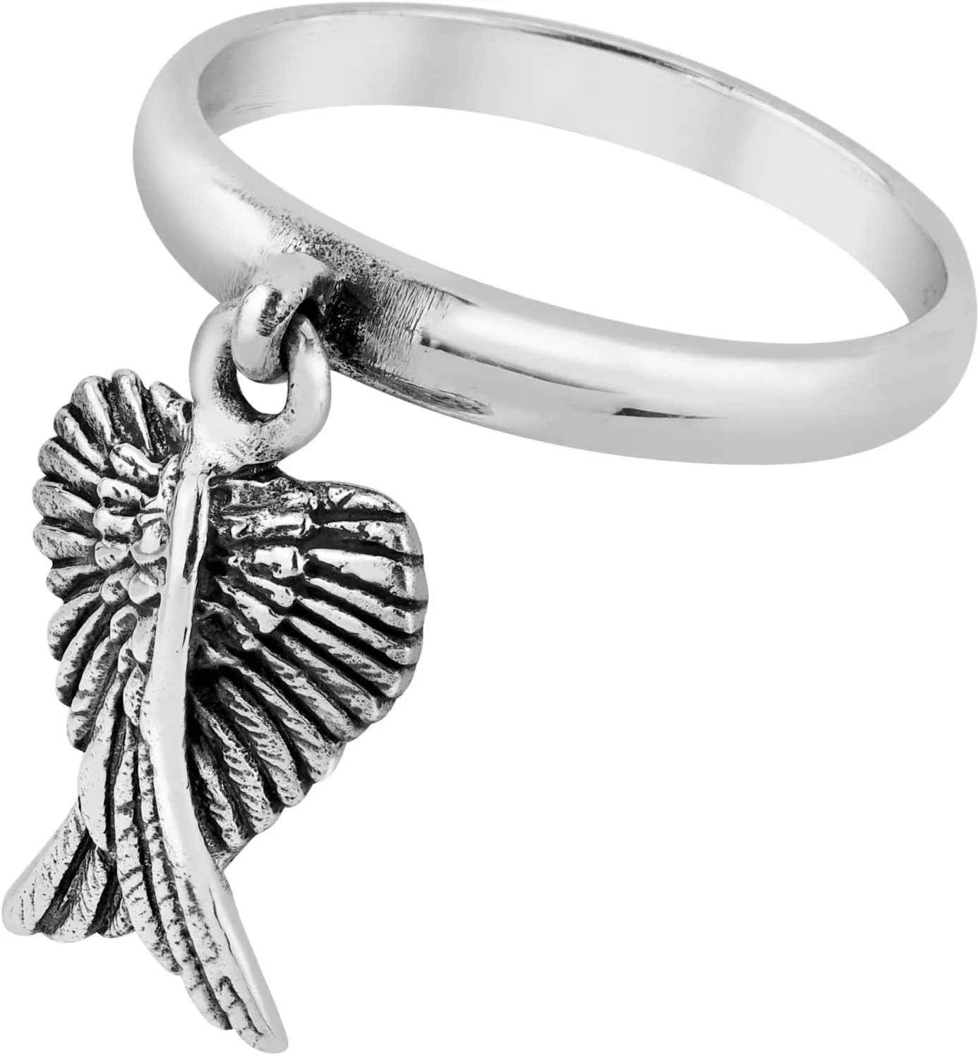Mythical Heart Shape Angel Wing .925 Sterling Silver Dangle Ring