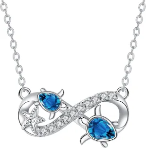 Necklace with Starfish Sea Turtle Necklaces for Women Infinity Love Symbol Pendant Sterling Silver Pendant Jewelry for Mom Daughter Sea Turtle Gifts for Women - Good Luck