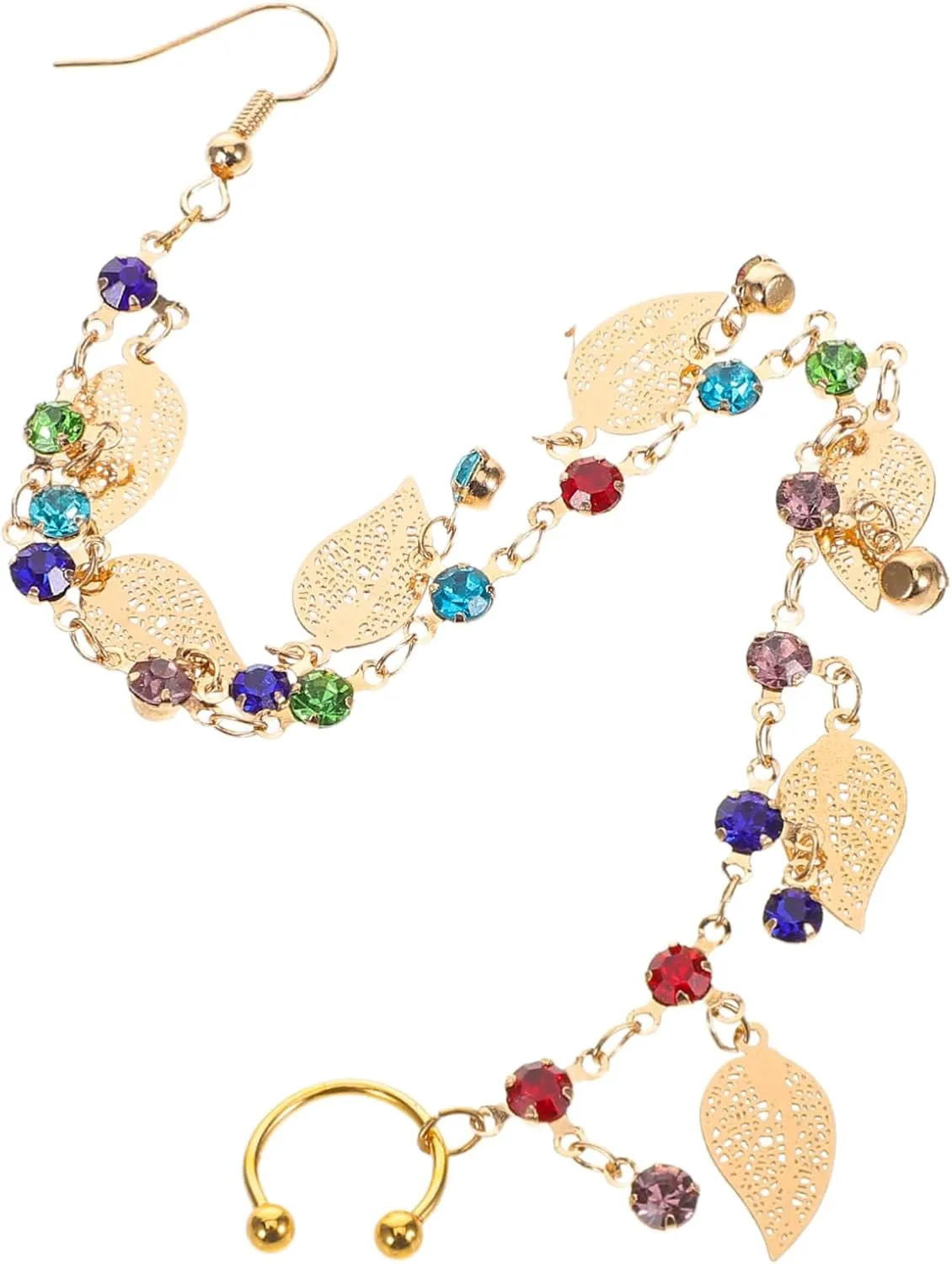 Nose Tassel Chain Earrings for Women Unique Rhinestone Leaf Design Integrated Nose Hoop Earring Creative Jewelry for Style and Fashionable Charm