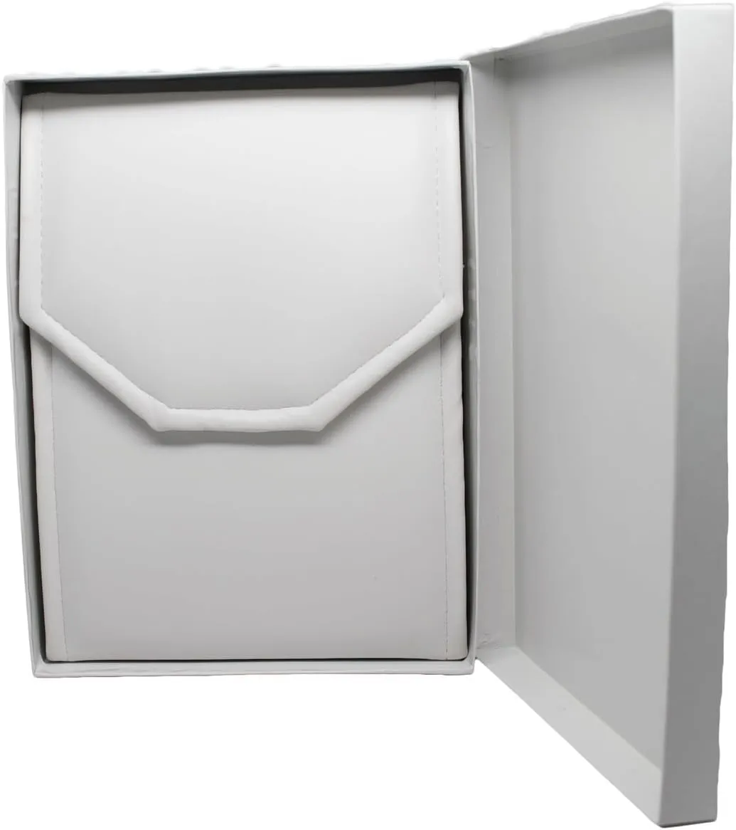 Novel Box Necklace Display Pearl Folder 8x6 inch Large Travel Jewelry Case - Wedding Jewelry Storage Holder with Smooth Finish - Jewelry Organizer Necklace Box - White/White Stitched