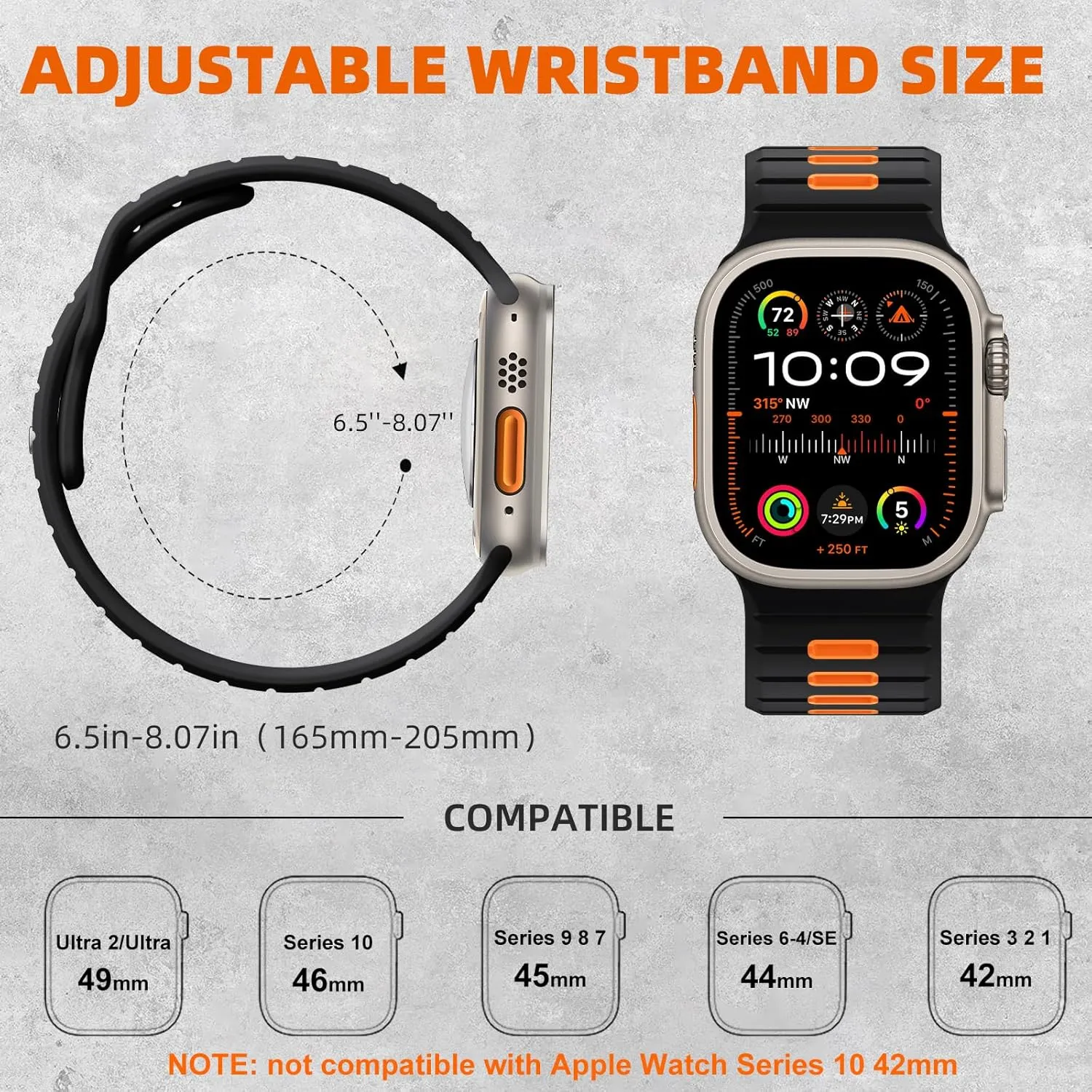 Odbeai Sport Band Compatible with Apple Watch Ultra 2/Ultra Band,Compatible with Apple Watch Bands for Men 49mm 46mm 45mm 44mm 42mm,Waterproof Silicone Strap for iWatch Bands All Series SE 10 9 8-1