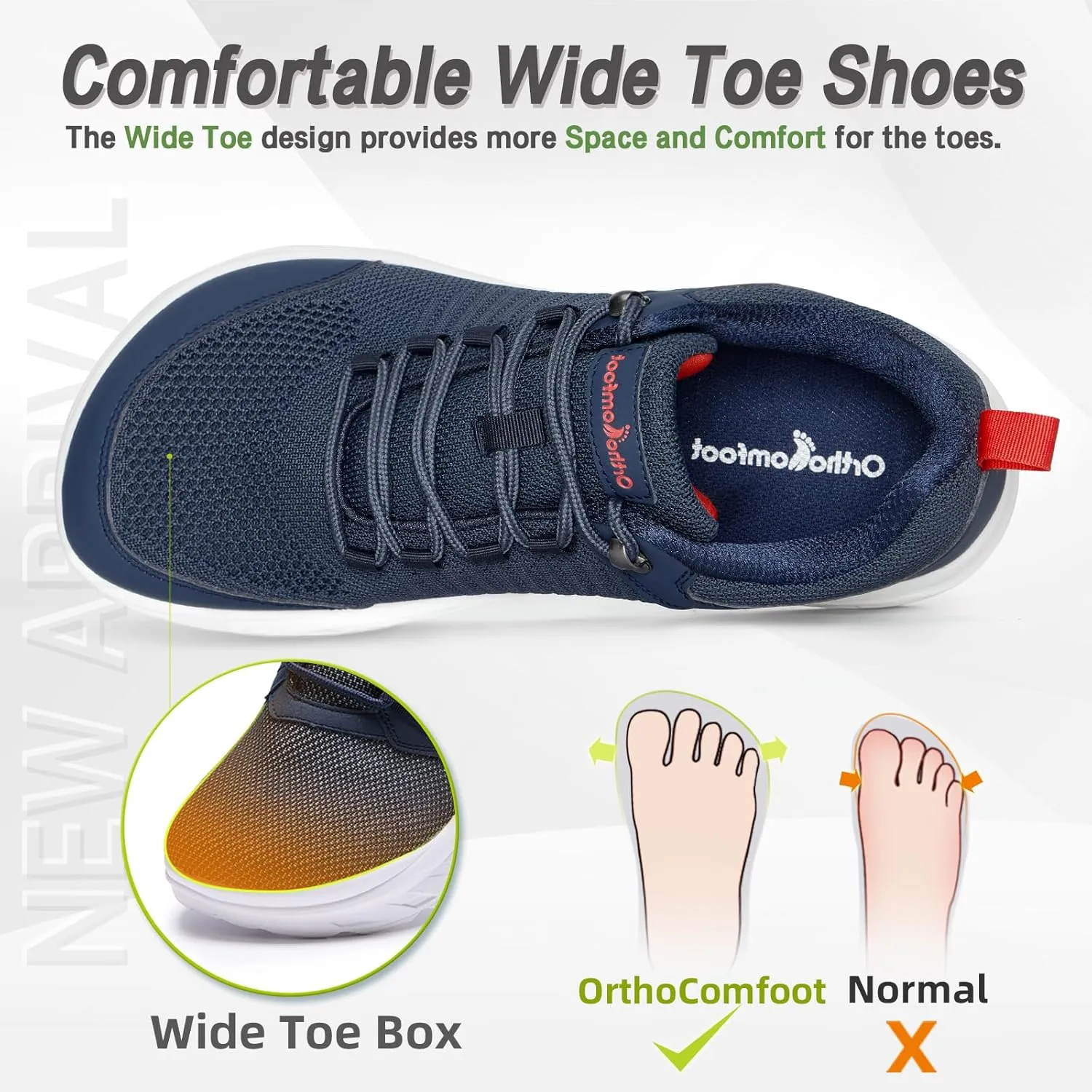 OrthoComfoot Men's Orthopedic Comfortable Diabetic Wide Shoes: Wide Toe Box Arch Support Plantar Fasciitis Sports Sneakers,Fashion Casual Hammer Toes Shoes for Foot and Heel Pain Relief
