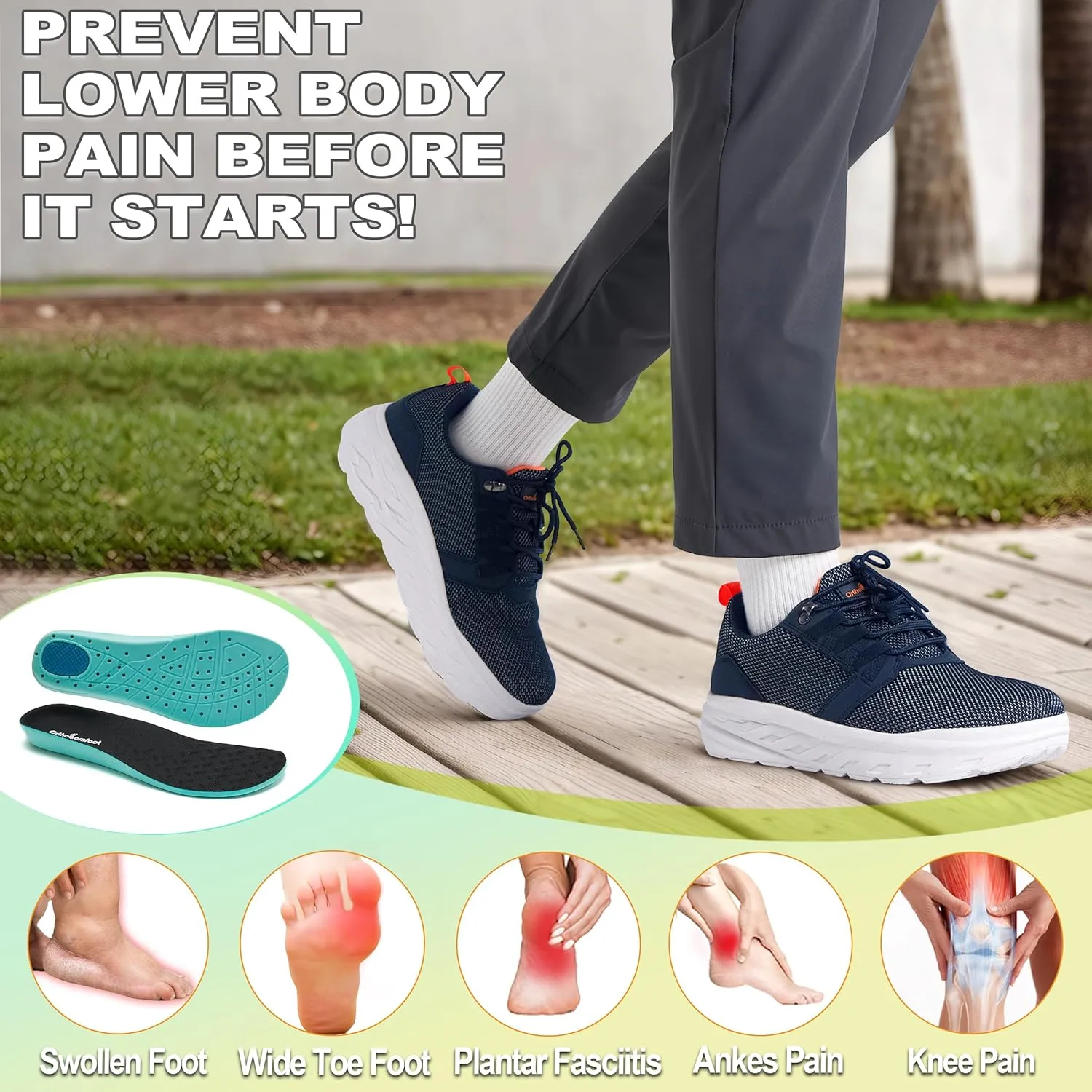 OrthoComfoot Men's Orthopedic Comfortable Diabetic Wide Shoes: Wide Toe Box Arch Support Plantar Fasciitis Sports Sneakers,Fashion Casual Hammer Toes Shoes for Foot and Heel Pain Relief