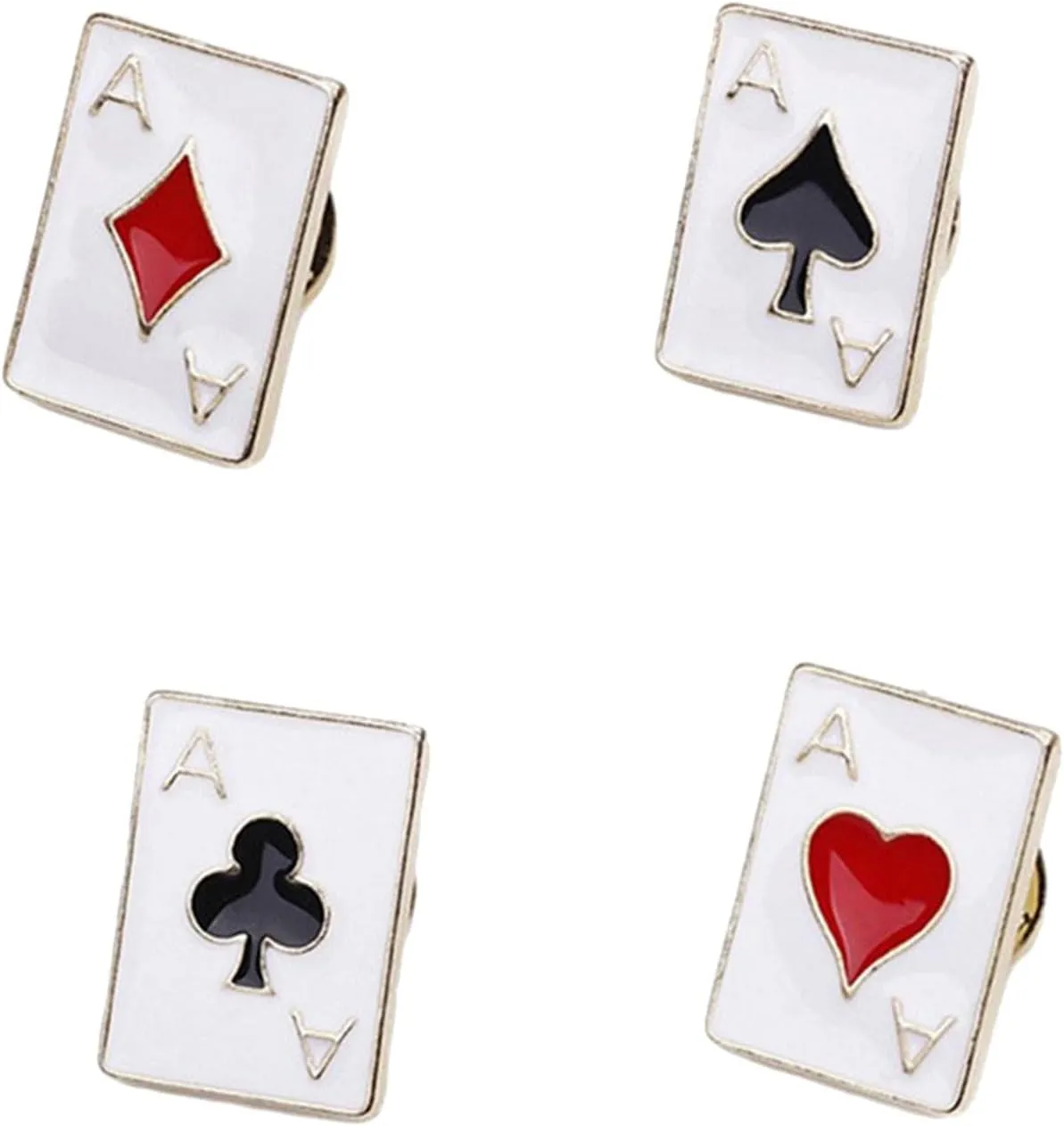 Pack of 4 Poker Card Lapel Pins Collar Pins Accessories Suit Brooch Dress Brooch Set for Shirts Scarves Revers
