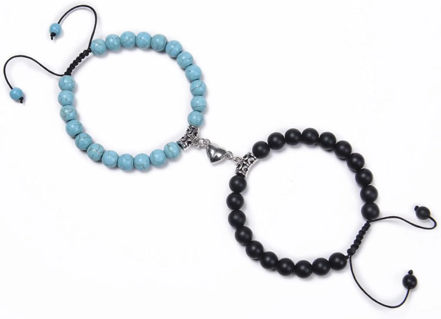 Party Bracelets, Charm Bracelets Heart Crystal Beaded Couples Vintage Silver Plated Jewelry for Womens Mens Gifts