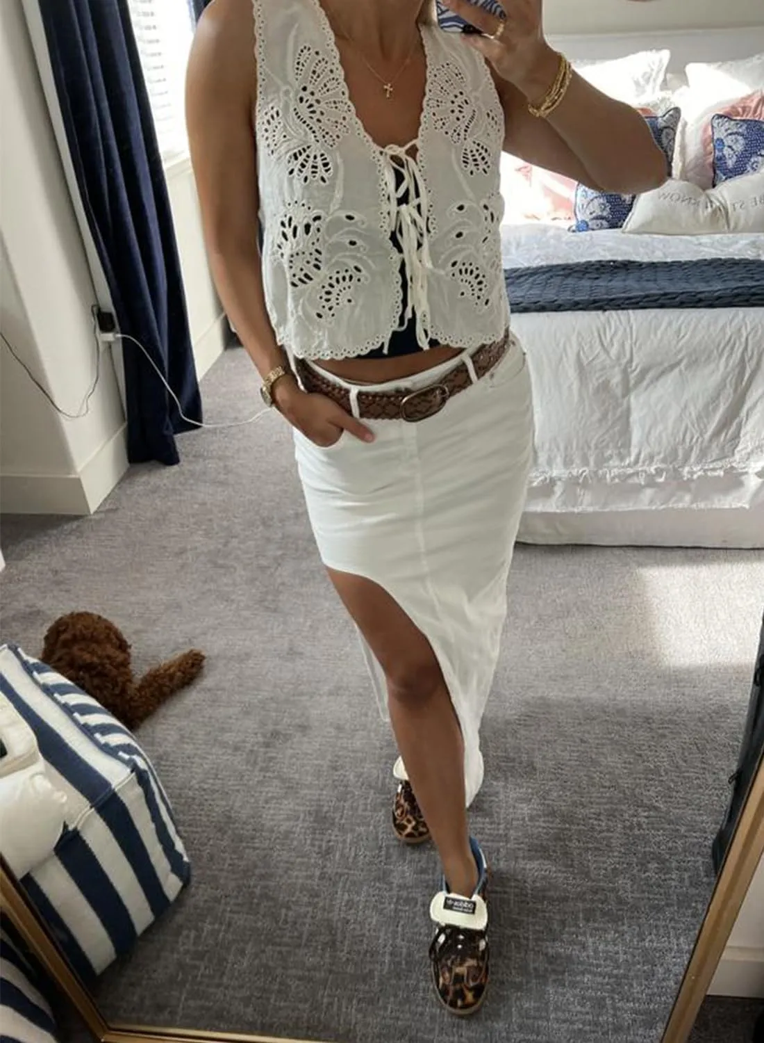 Peaceglad Womens Vest Top Trendy Floral Embroidered Eyelet Tie Front Tops Fashion Crochet Lace Hollow Out Vests