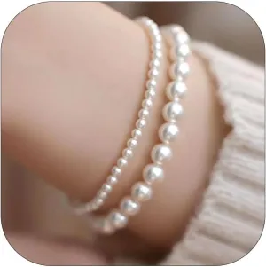 Pearl Bracelet for Women Gifts Trendy Stuff Dainty Pearl Bracelet White Baroque Pearl Wrist Bracelets Bridesmaid Bridal Wedding Jewelry Gifts