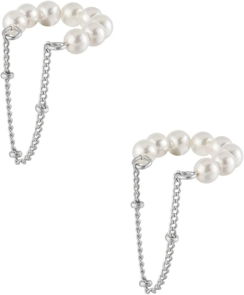 Pearl Ear Cuffs Earrings for Women Non Piercing Cartilage Cuff Wrap Clip on Earrings Pearl Tassel Chain Earrings Jewelry Gift for Women