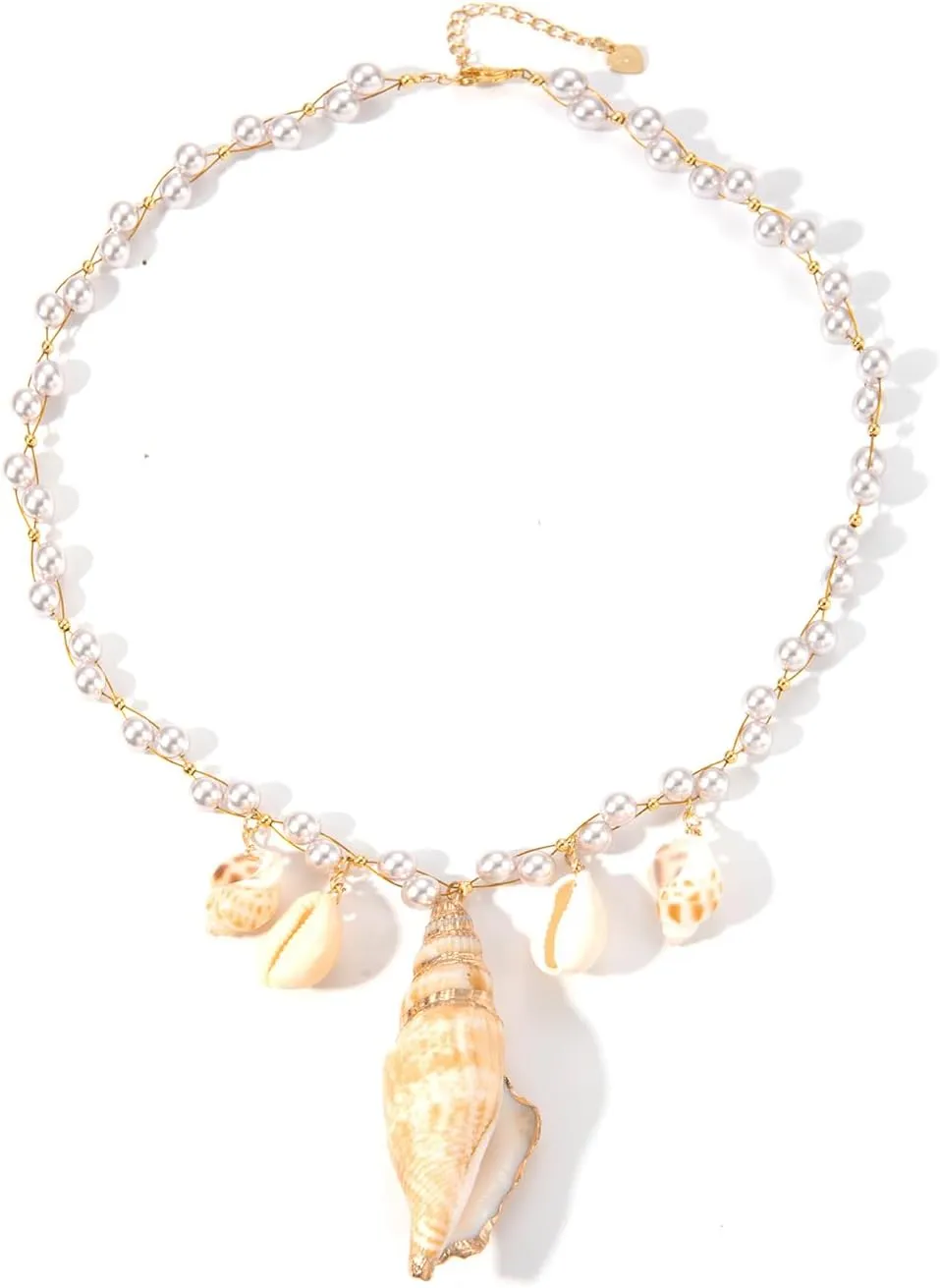 Pearl Necklace for Women Shell Necklace Conch Shell Necklace Adjustable Choker Beach Necklace Summer Surfer Necklace Natural Seashell Pendant Necklace Handmade Beaded Necklace Summer Jewelry Gift