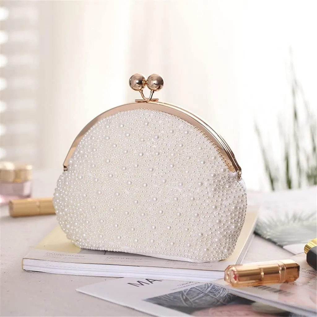 Pearl Party Handbags Wedding Bridal Day Clutch Bucket Metal Banquet Beading Evening Bags