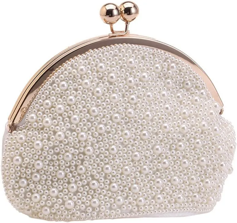 Pearl Party Handbags Wedding Bridal Day Clutch Bucket Metal Banquet Beading Evening Bags