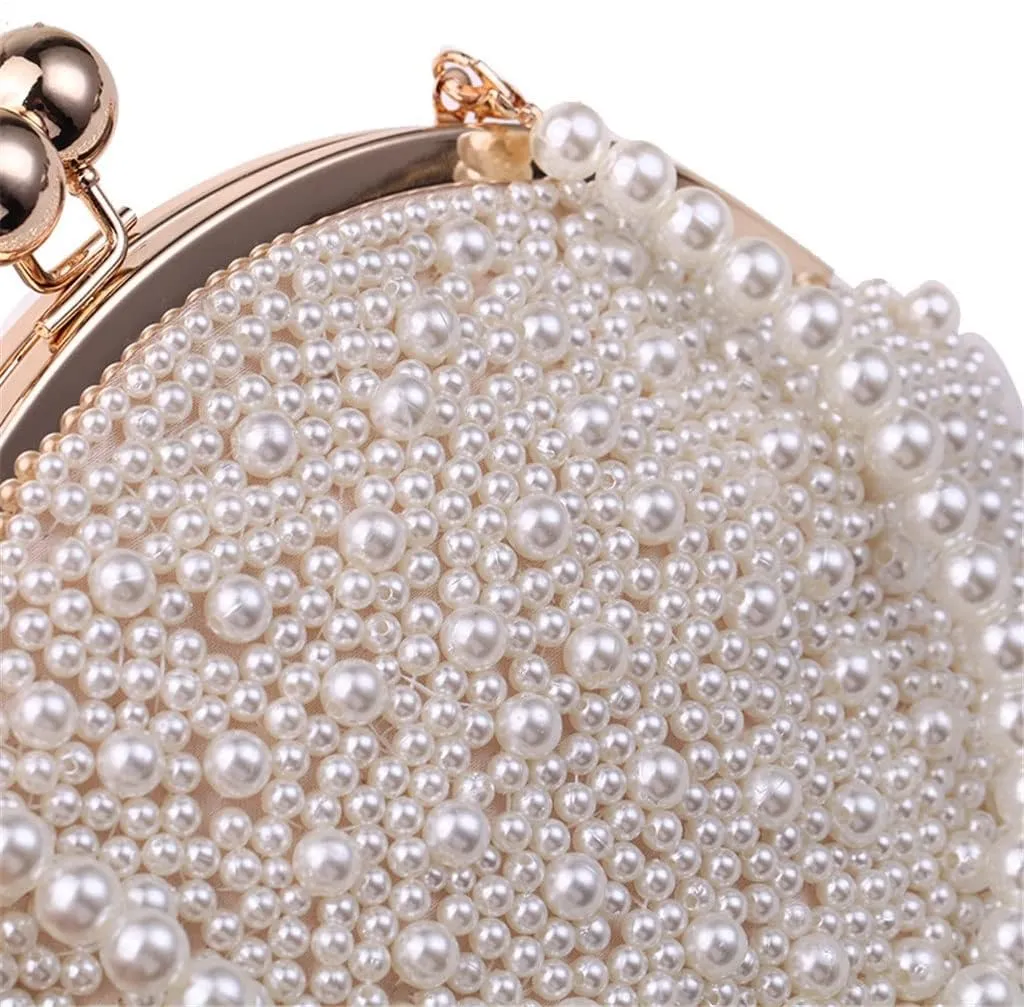 Pearl Party Handbags Wedding Bridal Day Clutch Bucket Metal Banquet Beading Evening Bags