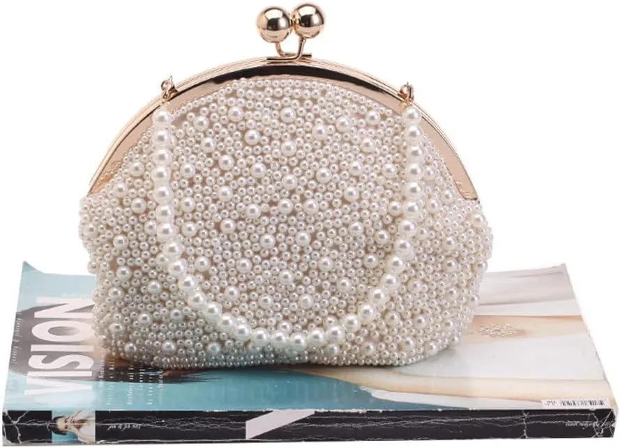 Pearl Party Handbags Wedding Bridal Day Clutch Bucket Metal Banquet Beading Evening Bags