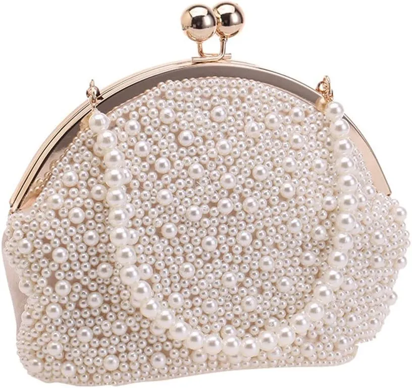 Pearl Party Handbags Wedding Bridal Day Clutch Bucket Metal Banquet Beading Evening Bags