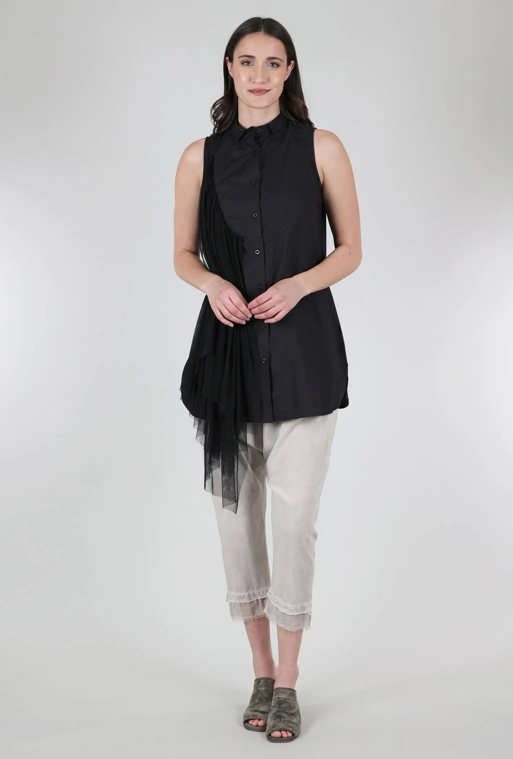 Peyton Mesh-Trim Shirt, Black