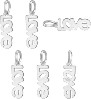 PH PandaHall 6Pcs Word Love Charms 925 Sterling Silver Charms Good Luck Charm Love Symbol Pendant Inspiration Message Charms for Necklace Earring Bracelet Keychain Bookmark Jewelry Making
