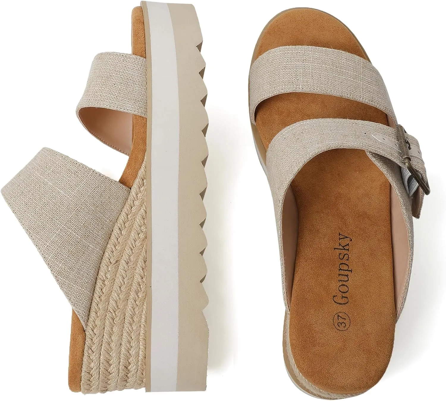 Platform Sandals Raffia Wedge Mules for Women Round Open Toe Slip On Sandals Espadrilles Womens Slides Shoes for Vacation Summer Beach